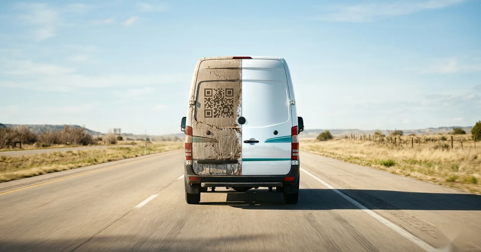 달리는 비포애프터 · Spark Car Wash 'Scan to clean this van'